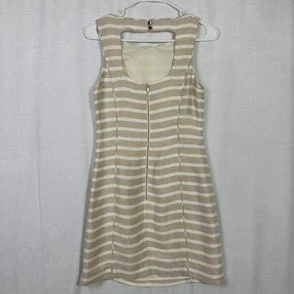 Banana Republic Womens Dress Size 0 Tan White Stripe Lined Blend Sleeveless - Picture 4 of 12